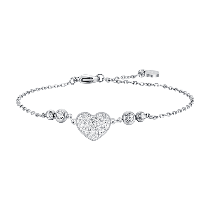 WOMEN'S STEEL BRACELET WITH HEART WITH WHITE CRYSTALS