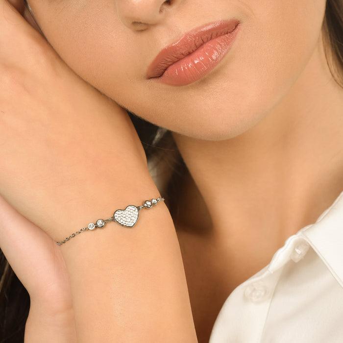 WOMEN'S STEEL BRACELET WITH HEART WITH WHITE CRYSTALS