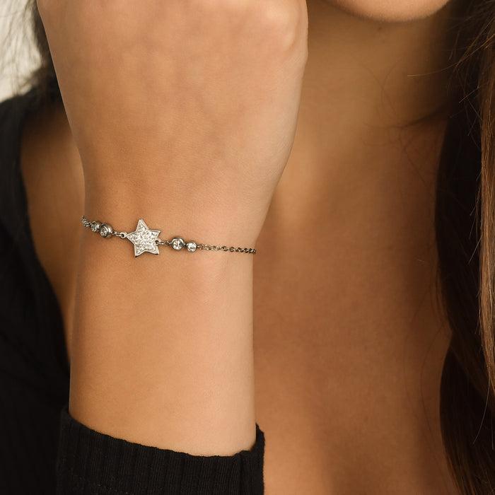 WOMEN'S STEEL BRACELET WITH STAR WITH WHITE CRYSTALS