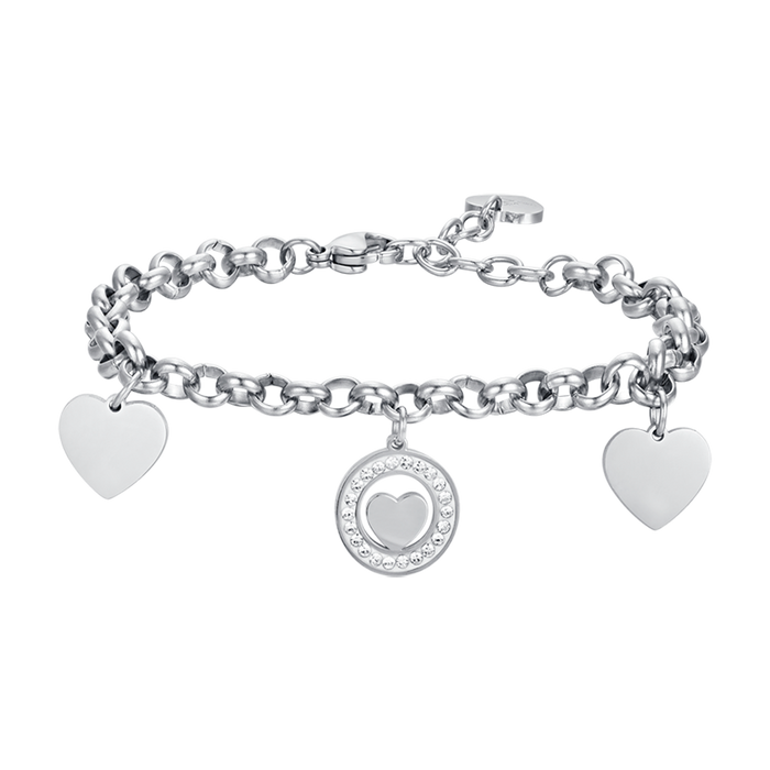 BRACCIALE DONNA IN ACCIAIO CON CUORI E CRISTALLI BIANCHI
