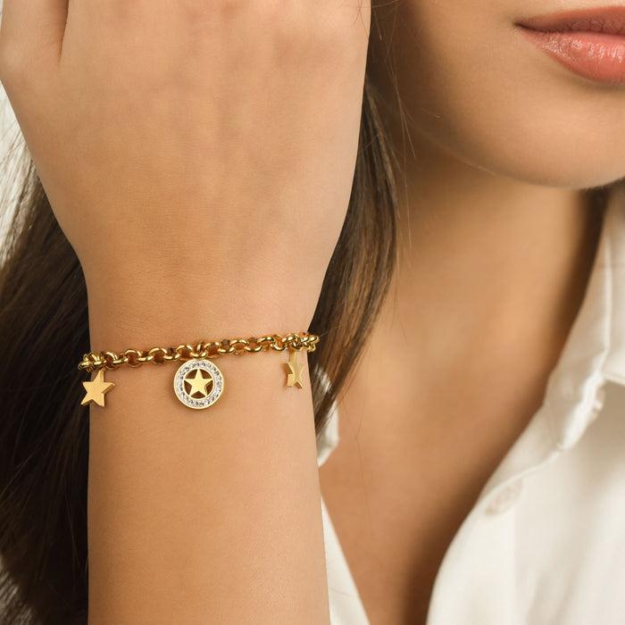 BRACCIALE DONNA IN ACCIAIO CON STELLE E CRISTALLI BIANCHI