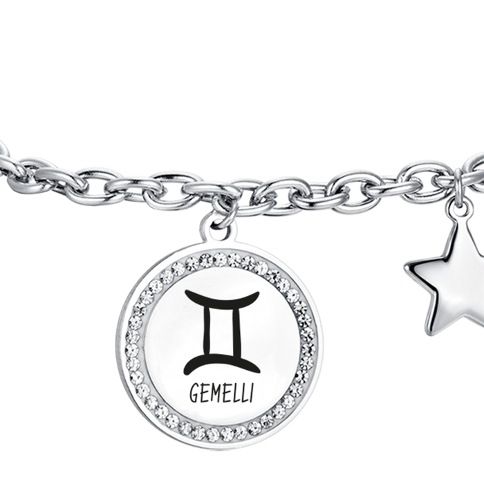 BRACCIALE DONNA IN ACCIAIO SEGNO ZODIACALE GEMELLI PIASTRA
