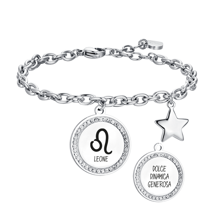BRACCIALE DONNA IN ACCIAIO SEGNO ZODIACALE LEONE PIASTRA