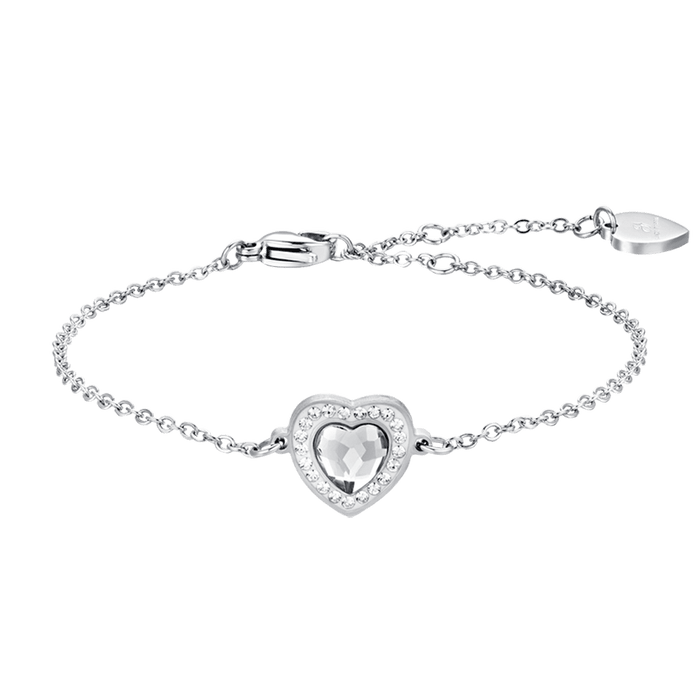 WOMEN'S BRACELET IN STEEL HEART WHITE CRYSTAL AND WHITE CRYSTALS