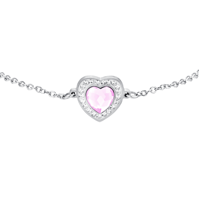 WOMEN'S BRACELET IN STEEL HEART PINK CRYSTAL AND WHITE CRYSTALS