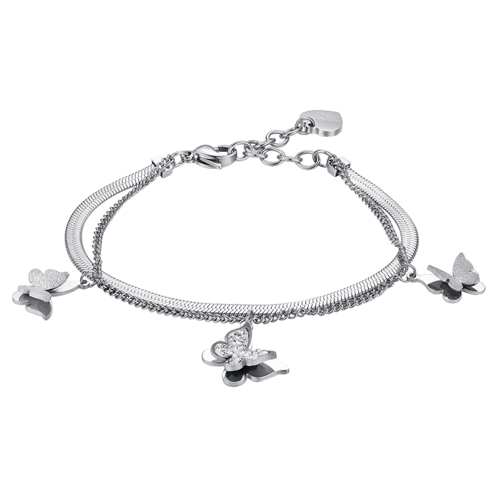 WOMEN'S BRACELET IN STEEL BUTTERFLIES WITH WHITE CRYSTALS
