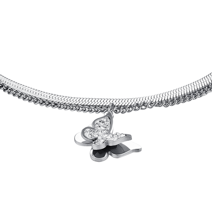 WOMEN'S BRACELET IN STEEL BUTTERFLIES WITH WHITE CRYSTALS