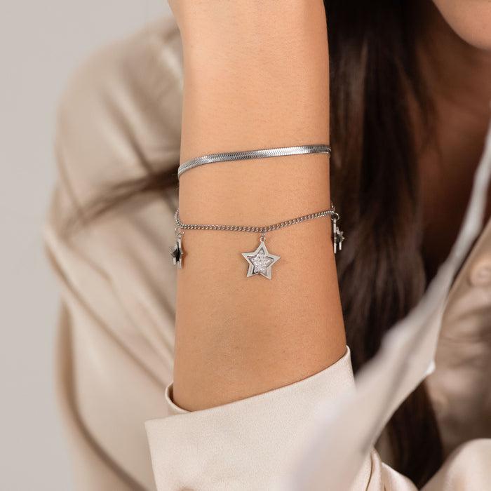 WOMEN'S BRACELET IN STEEL STARS WITH WHITE CRYSTALS