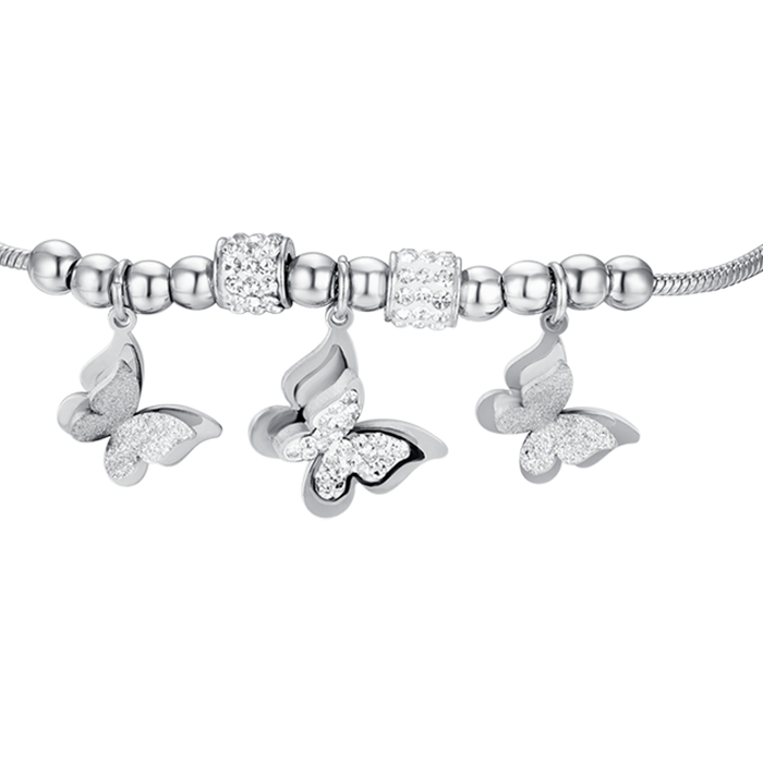 WOMEN'S BRACELET IN STEEL BUTTERFLIES WITH WHITE CRYSTALS