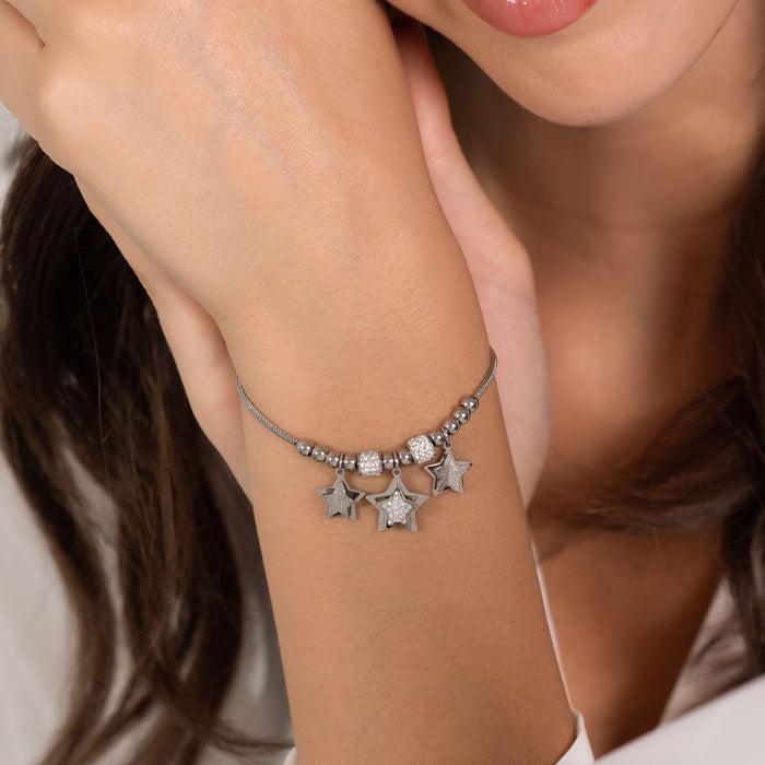 WOMEN'S BRACELET IN STEEL STARS WITH WHITE CRYSTALS
