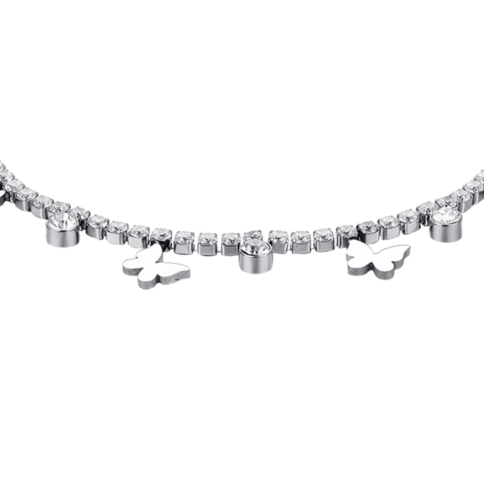 WOMEN'S TENNIS BRACELET IN STEEL WITH WHITE CRYSTALS AND BUTTERFLIES
