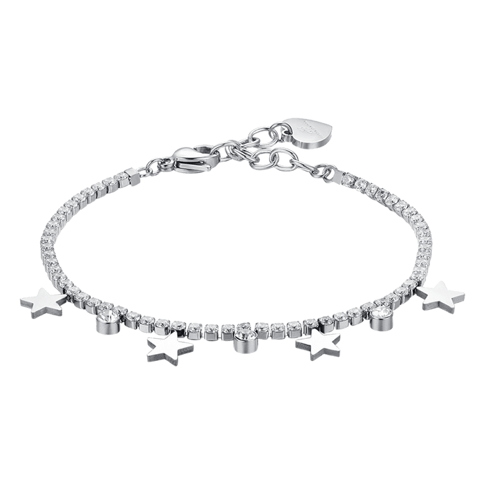 WOMEN'S TENNIS BRACELET IN STEEL WITH WHITE CRYSTALS AND STARS
