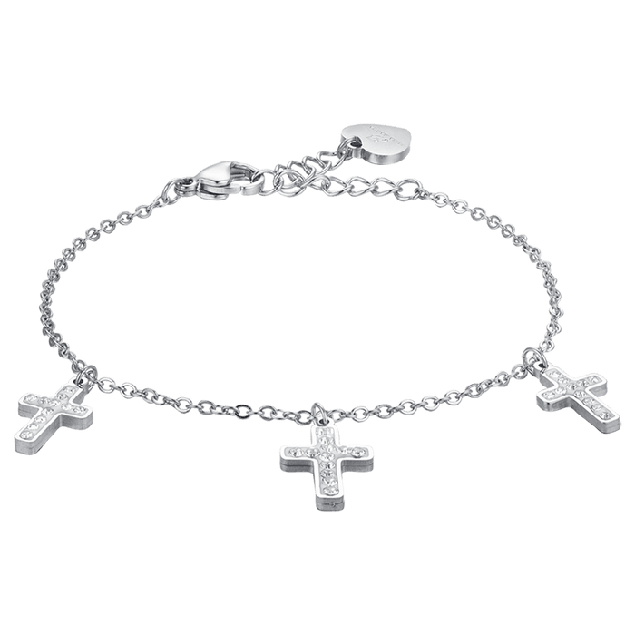 WOMEN'S BRACELET IN STEEL CROSSES WITH WHITE CRYSTALS