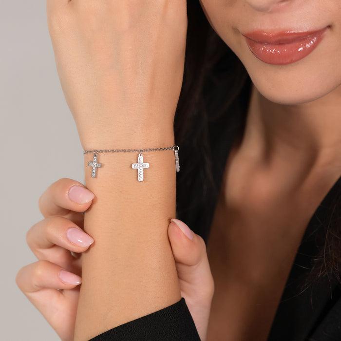 WOMEN'S BRACELET IN STEEL CROSSES WITH WHITE CRYSTALS