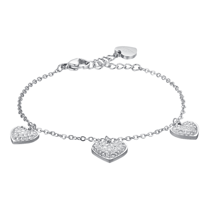 WOMEN'S STEEL BRACELET WITH HEARTS AND WHITE CRYSTALS