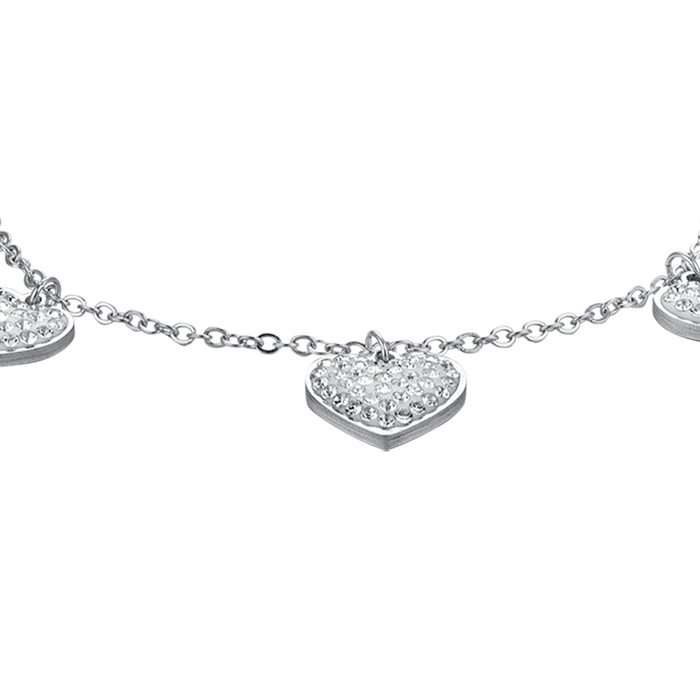 WOMEN'S STEEL BRACELET WITH HEARTS AND WHITE CRYSTALS