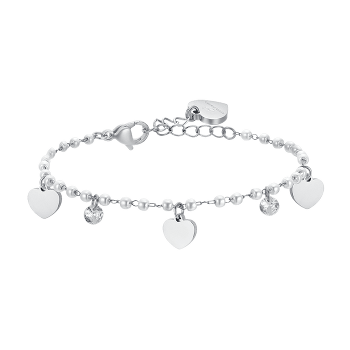 WOMEN'S BRACELET IN STEEL WITH PEARLS AND HEARTS