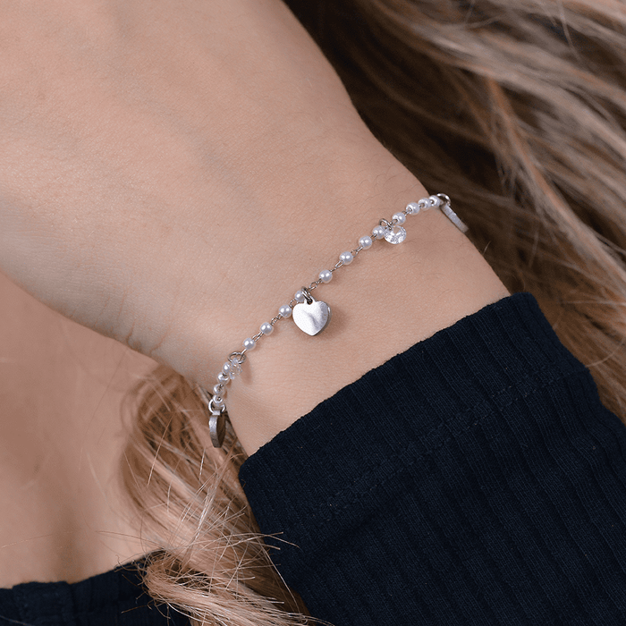 WOMEN'S BRACELET IN STEEL WITH PEARLS AND HEARTS