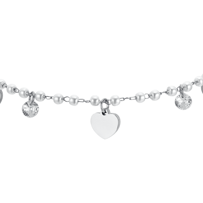 WOMEN'S BRACELET IN STEEL WITH PEARLS AND HEARTS