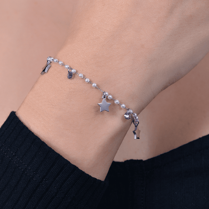 WOMEN'S BRACELET IN STEEL WITH PEARLS AND STARS