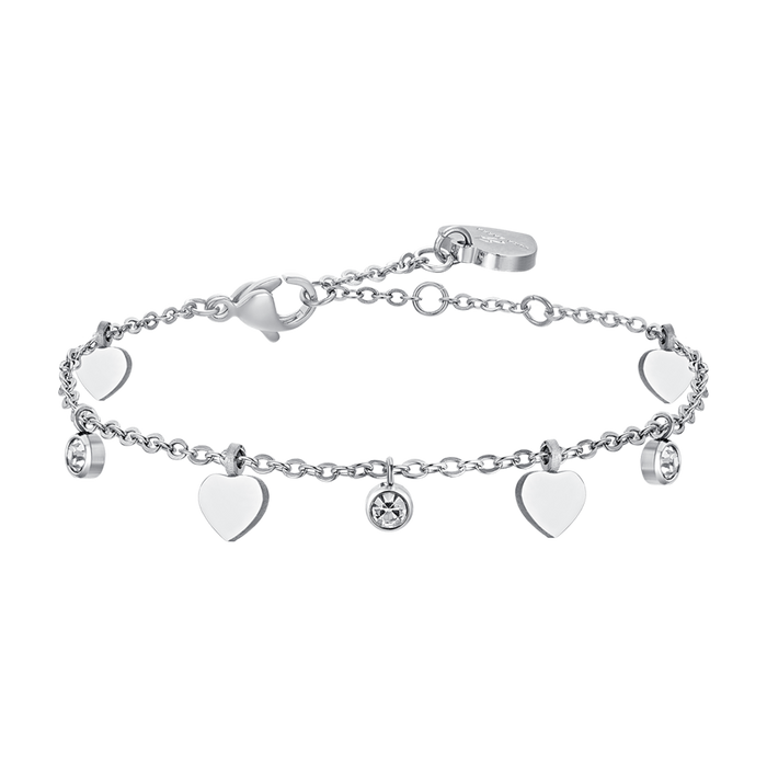 BRACCIALE DONNA IN ACCIAIO CUORI E CRISTALLI