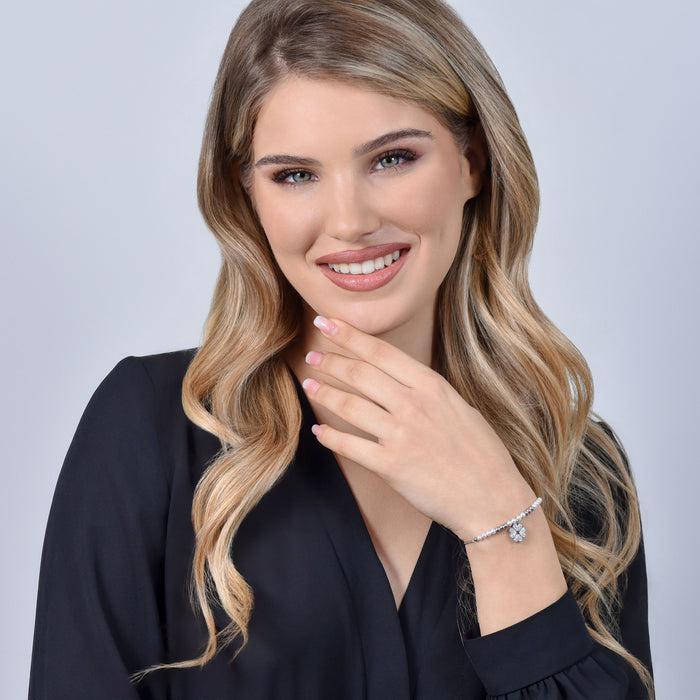 WOMEN'S STEEL BRACELET WITH PEARLS AND FOUR-LEAF CLOVER