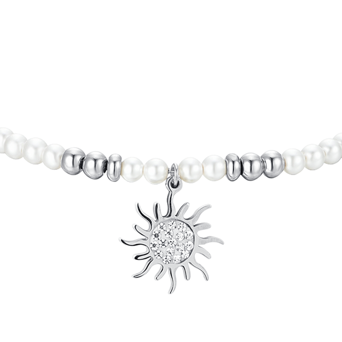 WOMEN'S STEEL BRACELET WITH PEARLS AND SUN