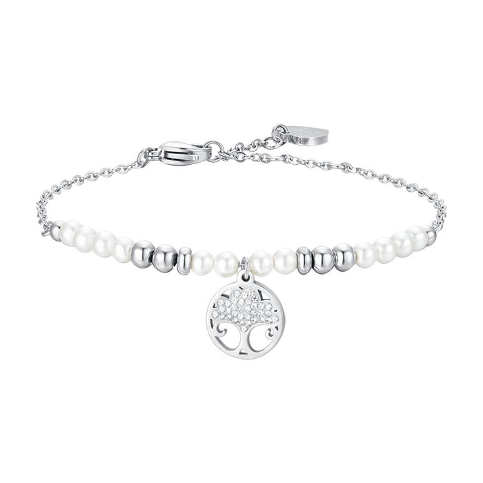 WOMEN'S STEEL BRACELET WITH PEARLS AND TREE OF LIFE