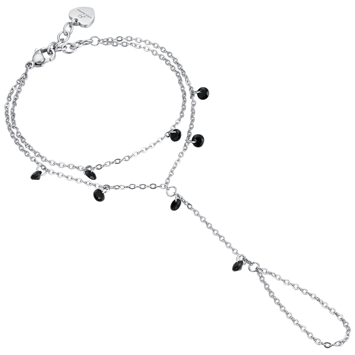 BRACCIALE BACIAMANO DONNA IN ACCIAIO CON CRISTALLI NERI