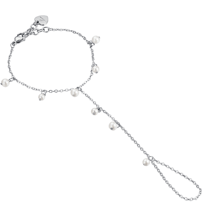 BRACCIALE BACIAMANO DONNA IN ACCIAIO CON PERLE BIANCHE