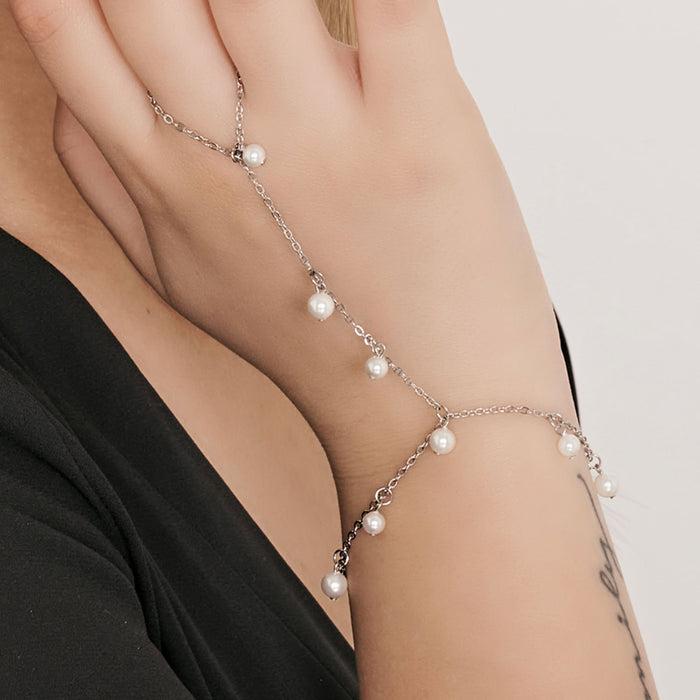 BRACCIALE BACIAMANO DONNA IN ACCIAIO CON PERLE BIANCHE