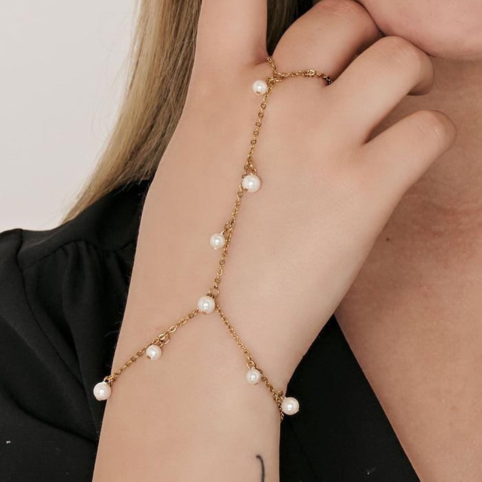 BRACCIALE BACIAMANO DONNA IN ACCIAIO CON PERLE BIANCHE