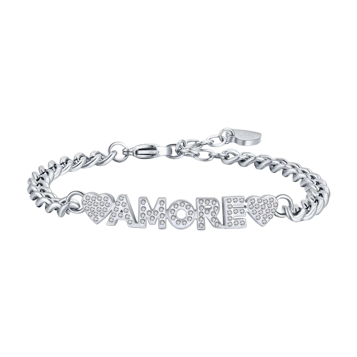 BRACCIALE DONNA IN ACCIAIO AMORE CON CRISTALLI BIANCHI