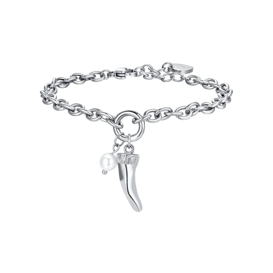 BRACCIALE DONNA IN ACCIAIO CON CORNO E PERLA BIANCA