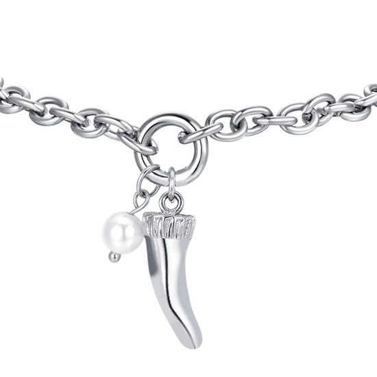 BRACCIALE DONNA IN ACCIAIO CON CORNO E PERLA BIANCA