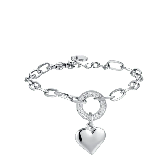BRACCIALE DONNA IN ACCIAIO CON CUORE CERCHIO E CRISTALLI BIANCHI