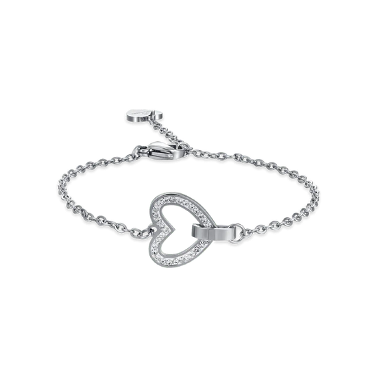 BRACCIALE DONNA IN ACCIAIO CON CUORE E CRISTALLI BIANCHI ED ELEMENTO