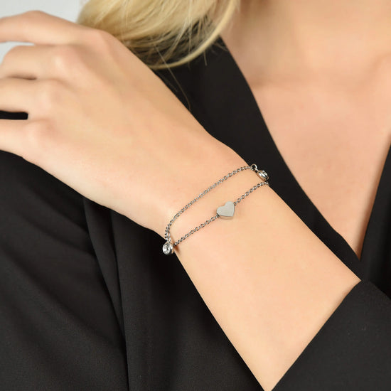 BRACCIALE DONNA IN ACCIAIO CON CUORE E CRISTALLO BIANCO
