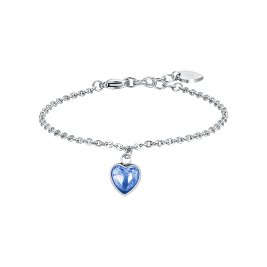 BRACCIALE DONNA IN ACCIAIO CON CUORE PUNTO LUCE AZZURRO