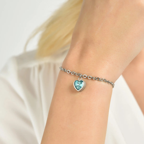 BRACCIALE DONNA IN ACCIAIO CON CUORE PUNTO LUCE AZZURRO