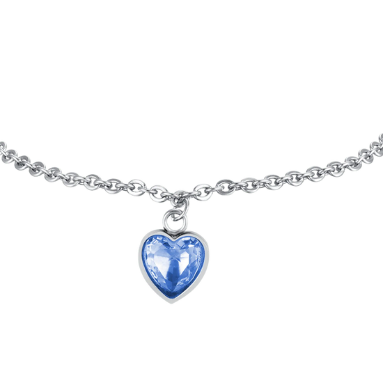 BRACCIALE DONNA IN ACCIAIO CON CUORE PUNTO LUCE AZZURRO