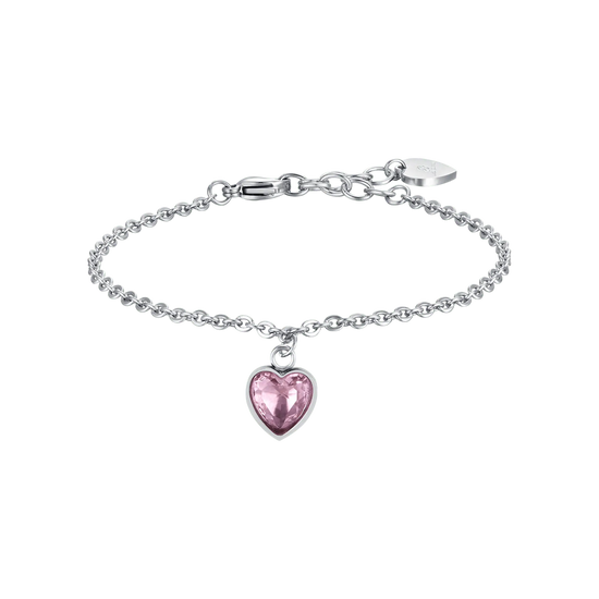 BRACCIALE DONNA IN ACCIAIO CON CUORE PUNTO LUCE ROSA
