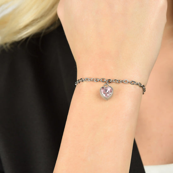BRACCIALE DONNA IN ACCIAIO CON CUORE PUNTO LUCE ROSA