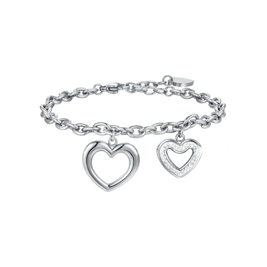 BRACCIALE DONNA IN ACCIAIO CON CUORI E CRISTALLI BIANCHI