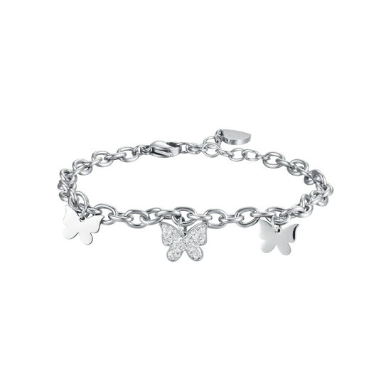 BRACCIALE DONNA IN ACCIAIO CON FARFALLE E CRISTALLI BIANCHI