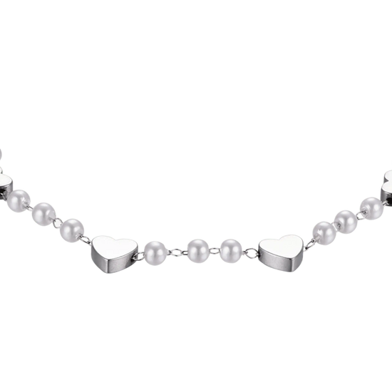 BRACCIALE DONNA IN ACCIAIO CON PERLE BIANCHE E CUORI