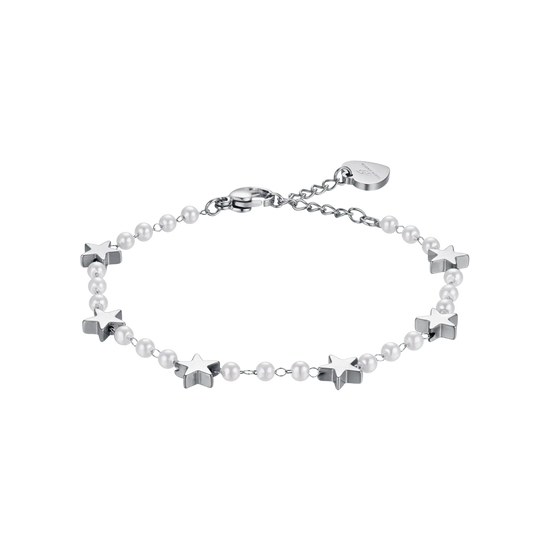 BRACCIALE DONNA IN ACCIAIO CON PERLE BIANCHE E STELLE