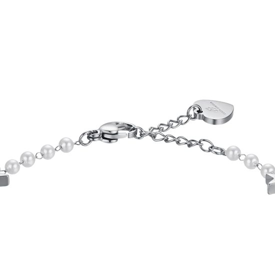 BRACCIALE DONNA IN ACCIAIO CON PERLE BIANCHE E STELLE