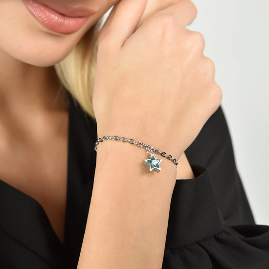 BRACCIALE DONNA IN ACCIAIO CON STELLA PUNTO LUCE AZZURRO