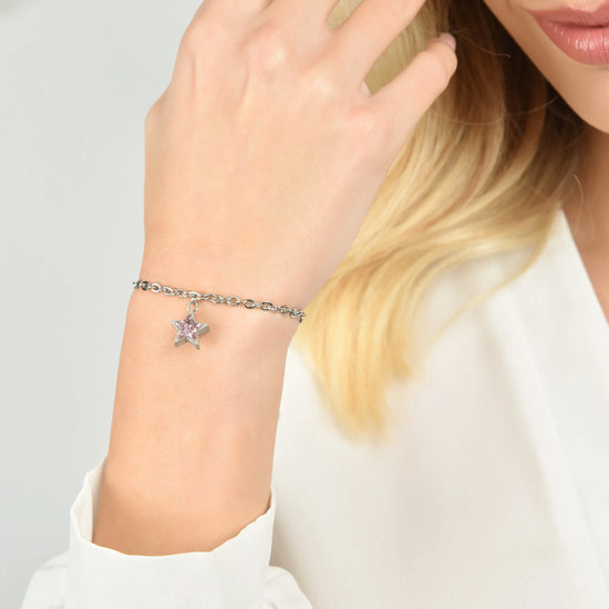 BRACCIALE DONNA IN ACCIAIO CON STELLA PUNTO LUCE ROSA